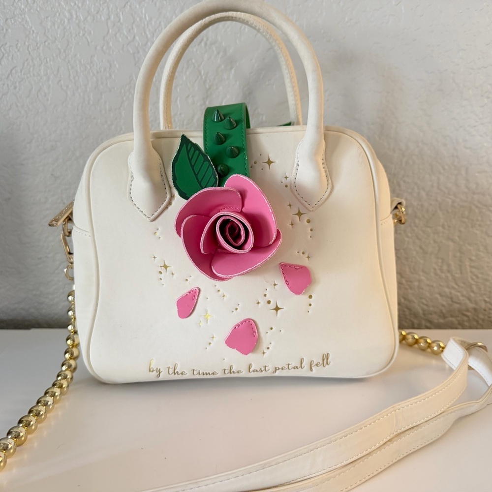 Disney Loungefly Beauty and the Beast White Rose Satchel Purse
